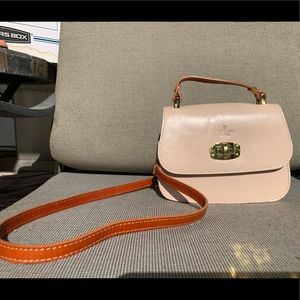 Small, light pink, cream, cross body purse